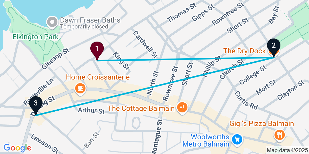 Map for 3-Stop Balmain Pub Bar Crawl