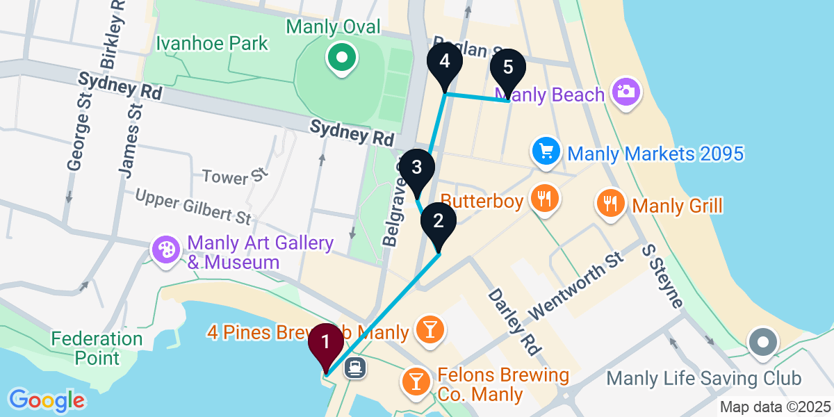 Map for 5-Stop Manly Wine bar Bar Crawl