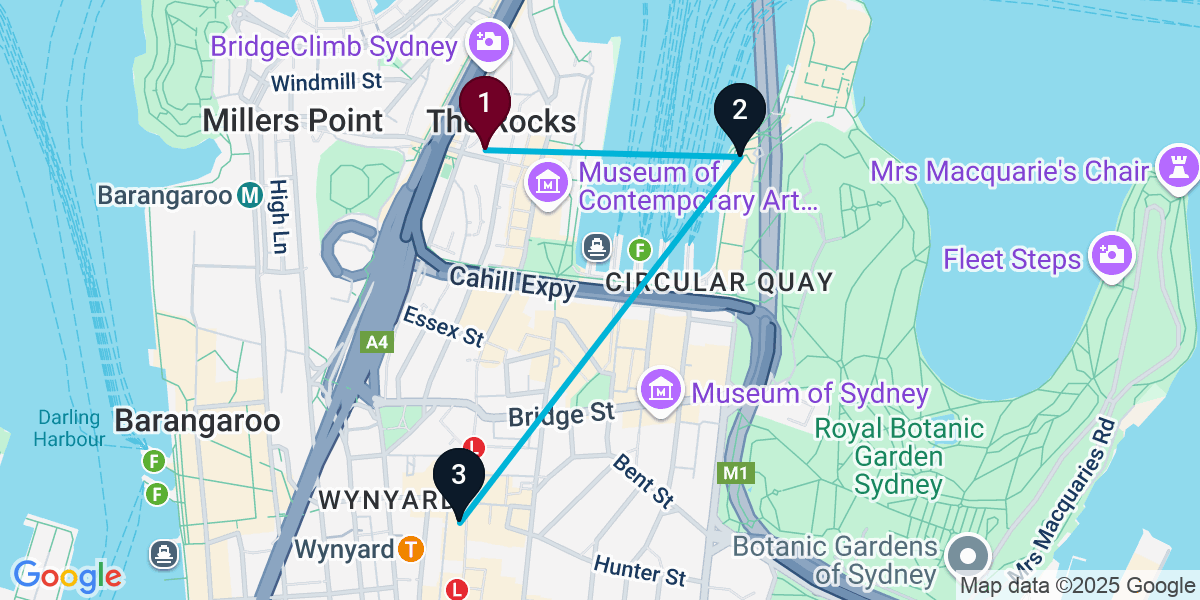 Map for Short Sydney Bar Crawl