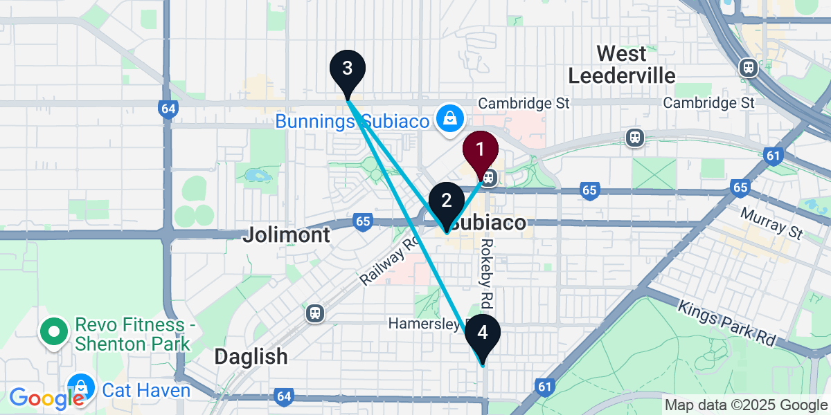 Map for 4-Stop Subiaco Cocktail Bar Crawl