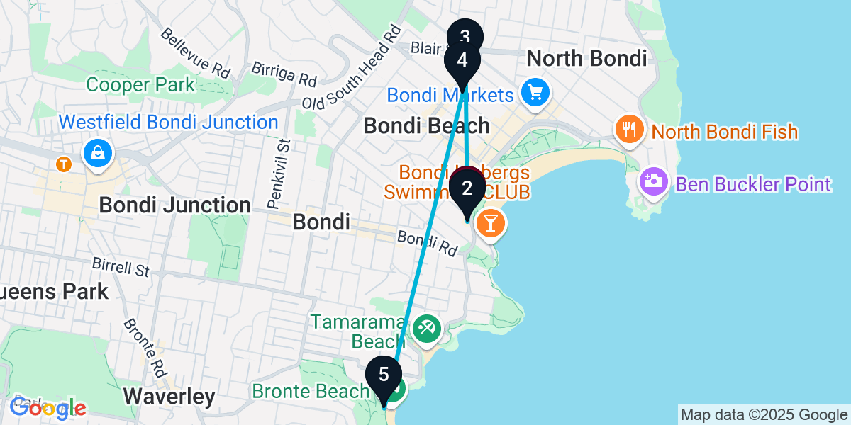 Map for 5-Stop Bondi Beach Beach bar Bar Crawl
