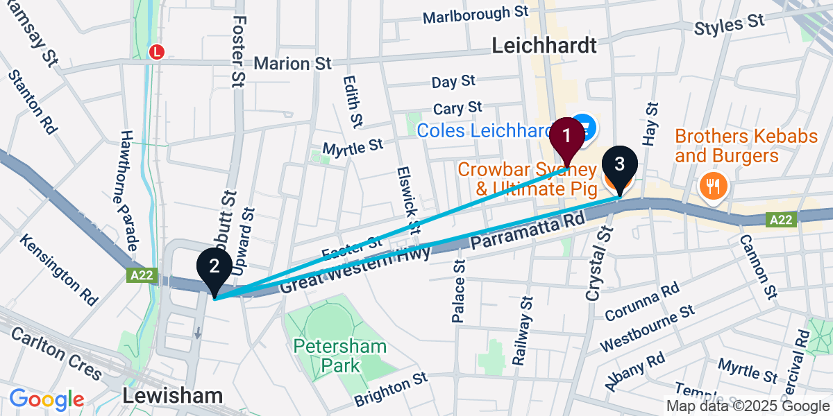 Map for 3-Stop Leichhardt Pub Bar Crawl