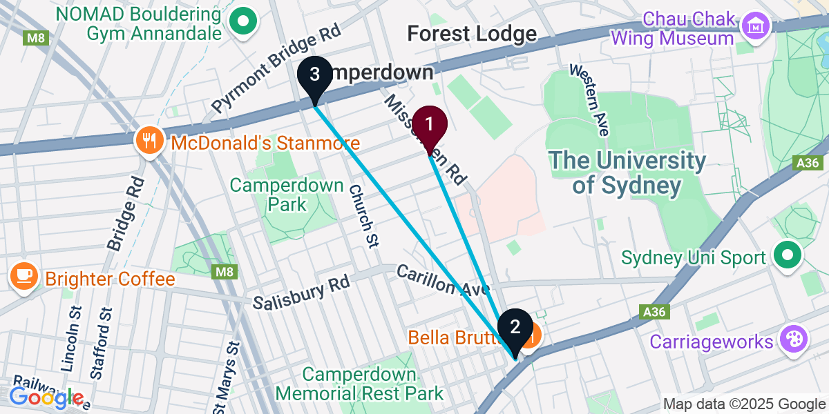Map for 3-Stop Camperdown Live music Bar Crawl