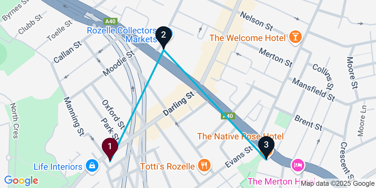 Map for 3-Stop Rozelle Live music Bar Crawl