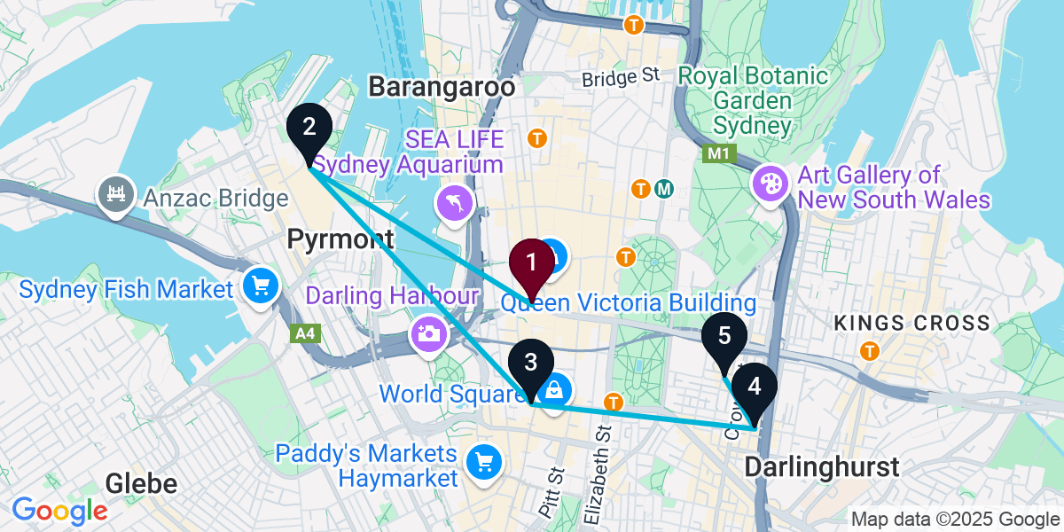 Map for 5-Stop Sydney Sports bar Bar Crawl