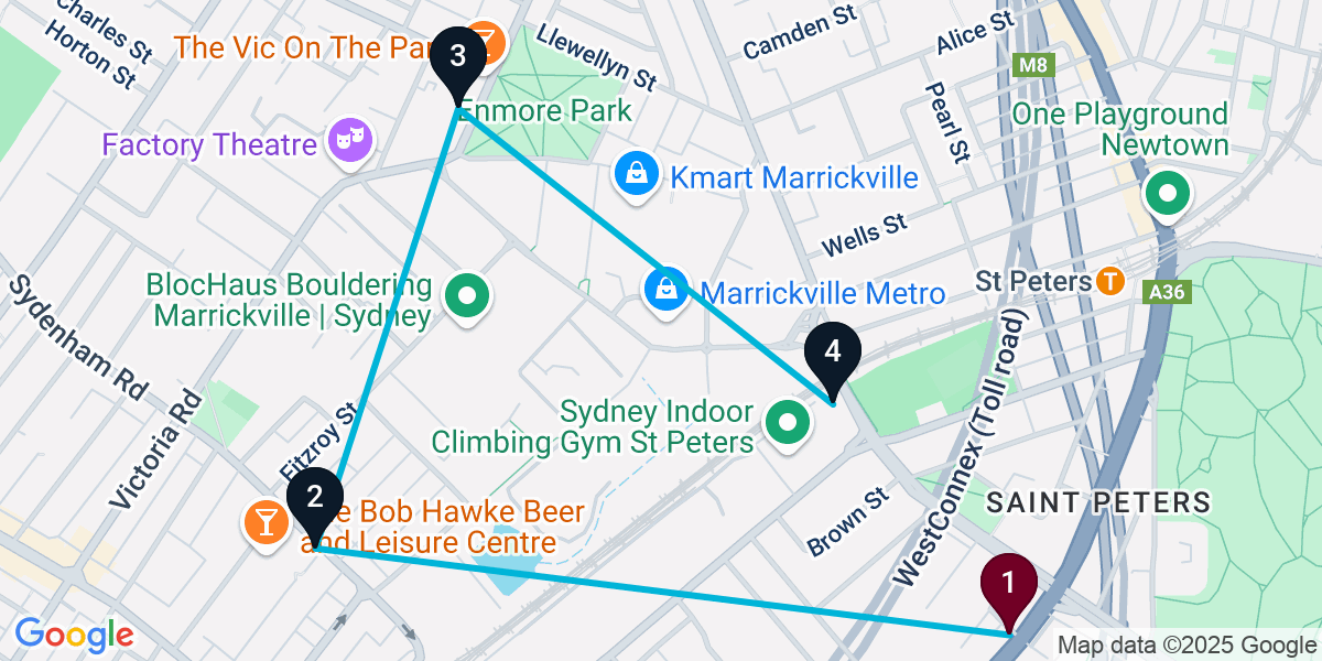 Map for 4-Stop Saint Peters Brewery Bar Crawl