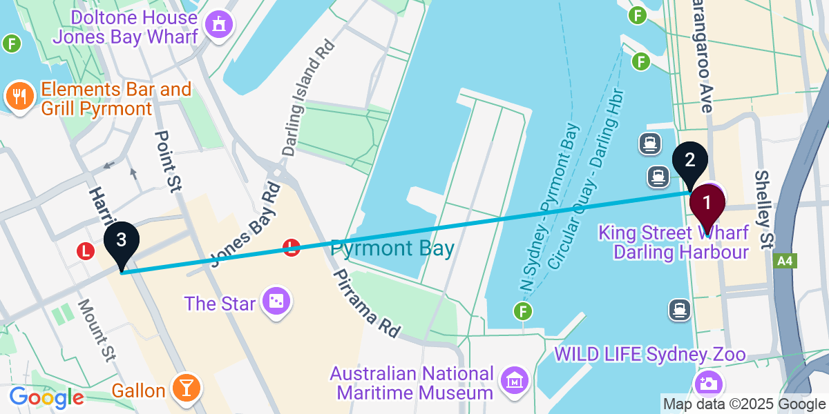 Map for 3-Stop Sydney Pub Bar Crawl