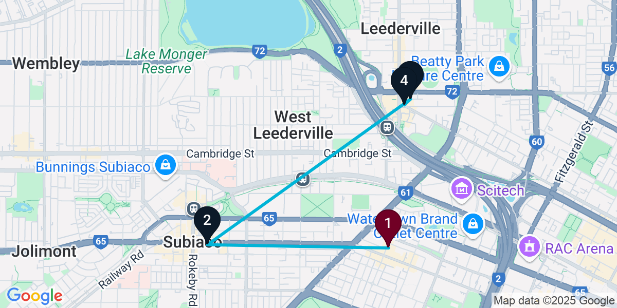 Map for 4-Stop West Perth Wine bar Bar Crawl