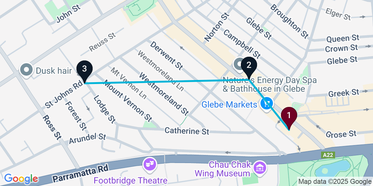 Map for 3-Stop Glebe Cocktail Bar Crawl