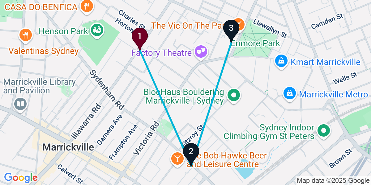 Map for 3-Stop Marrickville Brewery Bar Crawl