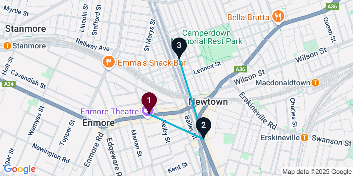 Map for 3-Stop Newtown Speakeasy Bar Crawl