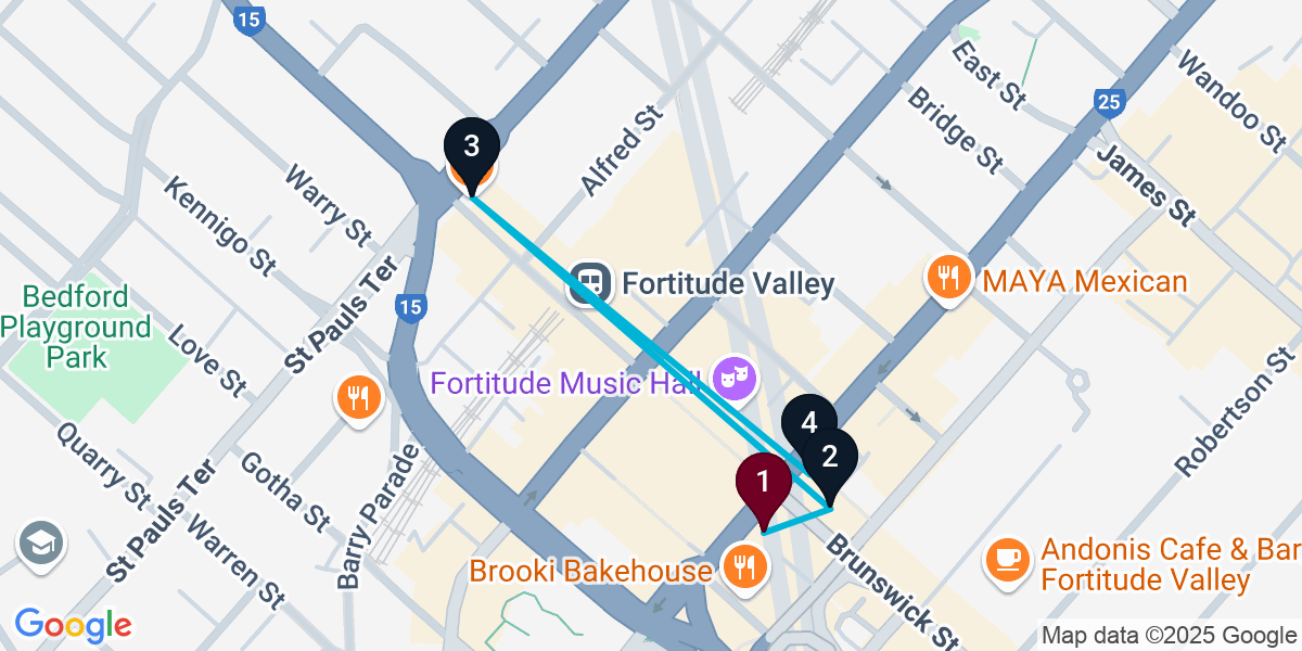 Map for Curated Fortitude Valley Cocktail Bar Crawl