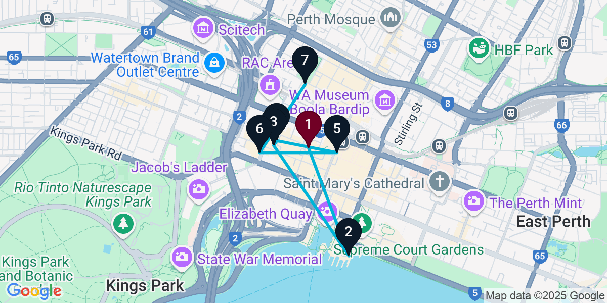 Map for 7-Stop Perth Bar Crawl