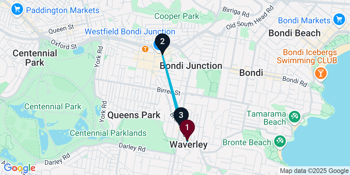 Map for 3-Stop Waverley Nightclub Bar Crawl