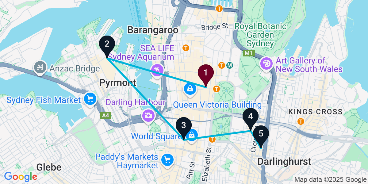 Map for 5-Stop Sydney Sports bar Bar Crawl