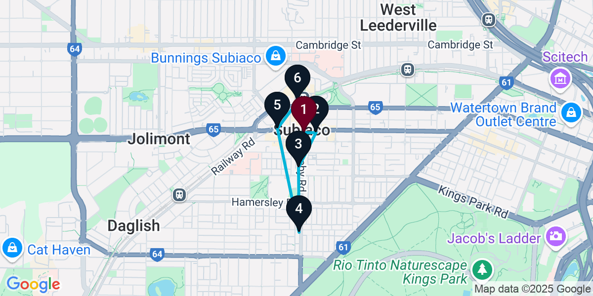 Map for 6-Stop Subiaco Wine bar Bar Crawl