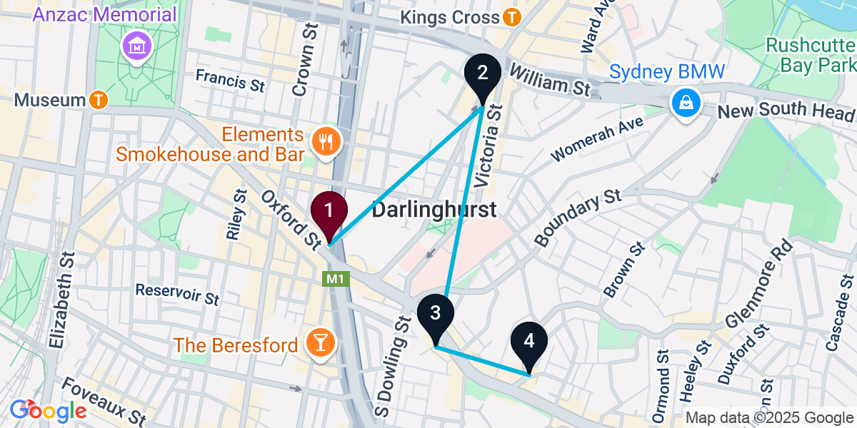 Map for 4-Stop Darlinghurst Wine bar Bar Crawl