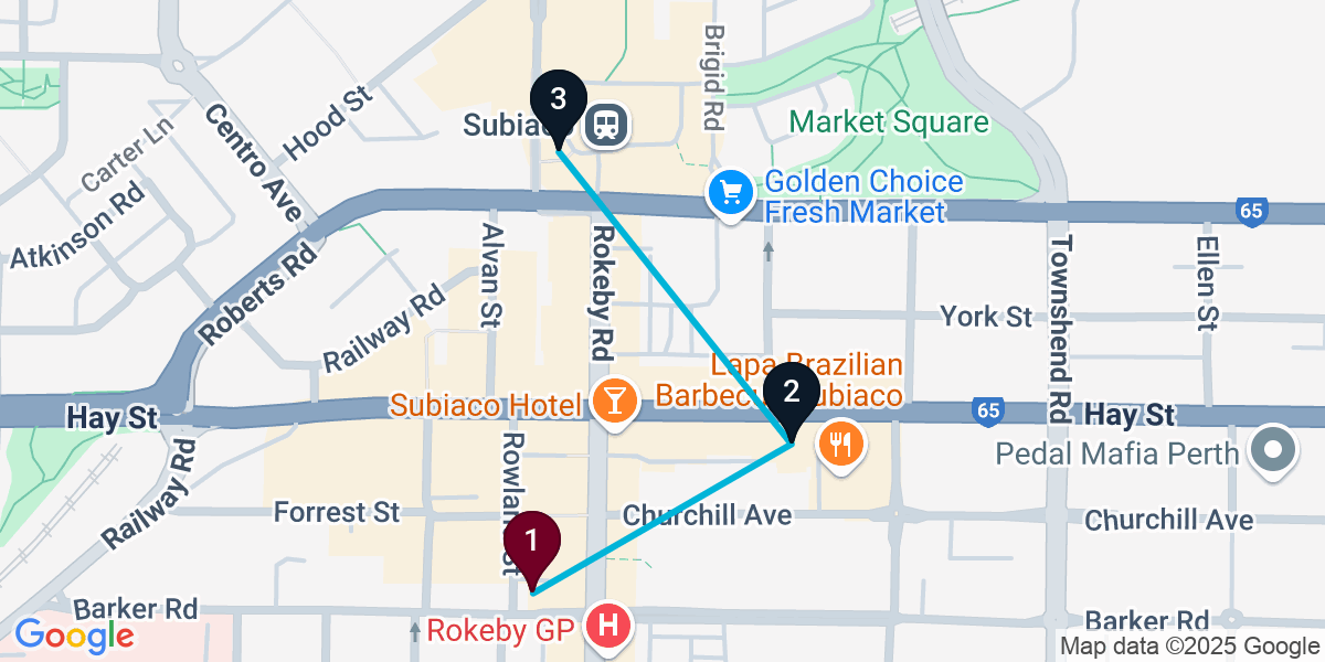 Map for 3-Stop Subiaco Cocktail Bar Crawl