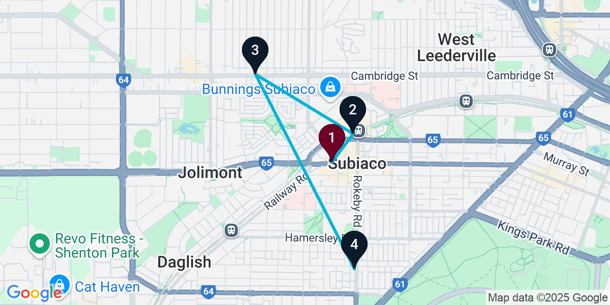 Map for 4-Stop Subiaco Cocktail Bar Crawl