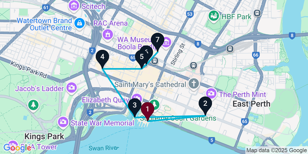 Map for 7-Stop Perth Wine bar Bar Crawl