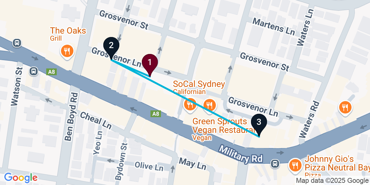 Map for 3-Stop Neutral Bay Wine bar Bar Crawl