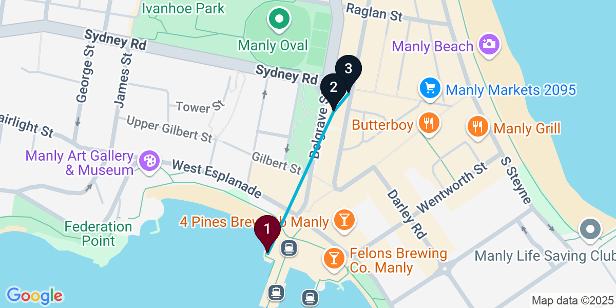 Map for 3-Stop Manly Dive bar Bar Crawl