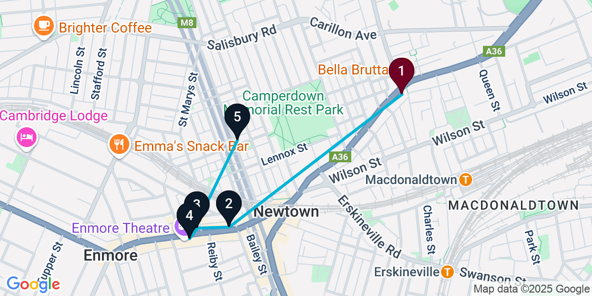 Map for 5-Stop Newtown Bar Crawl