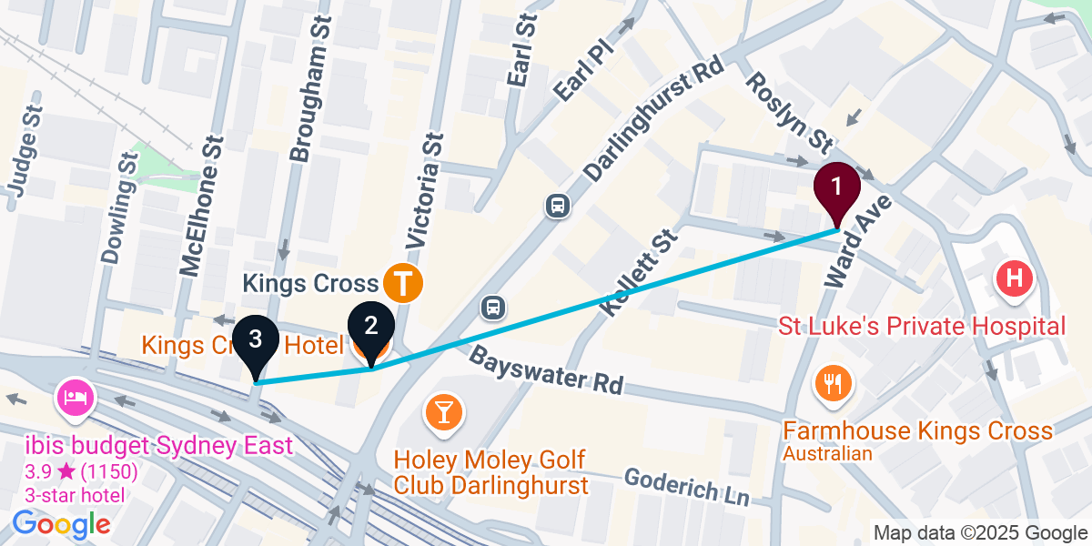 Map for 3-Stop Potts Point Live music Bar Crawl