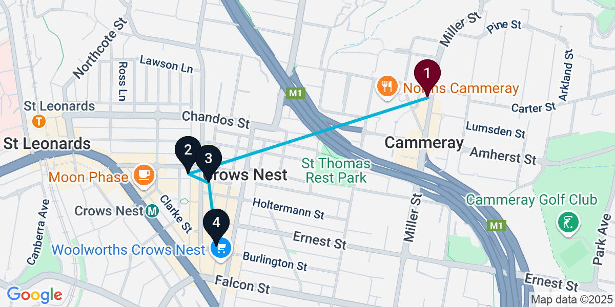 Map for 4-Stop Cammeray Wine bar Bar Crawl