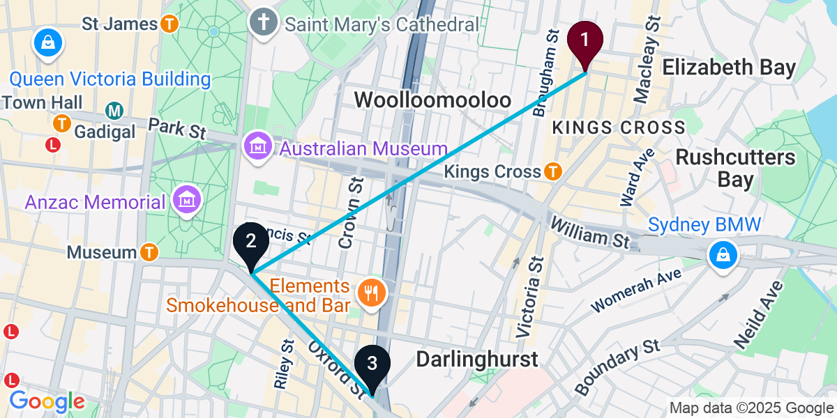 Map for 3-Stop Potts Point Nightclub Bar Crawl