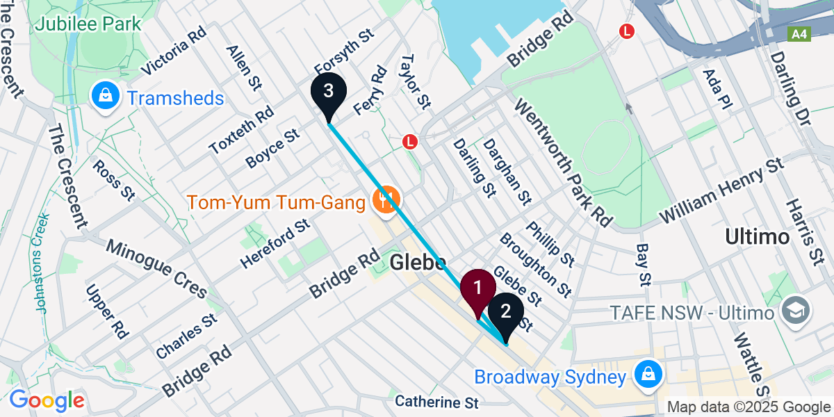 Map for 3-Stop Glebe Live music Bar Crawl
