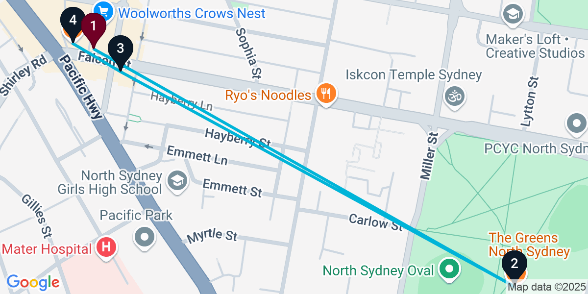 Map for 4-Stop Crows Nest Pub Bar Crawl