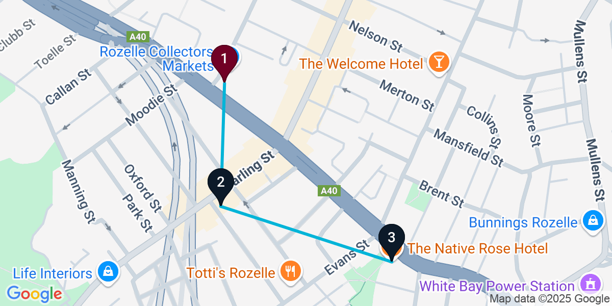 Map for 3-Stop Rozelle Cocktail Bar Crawl