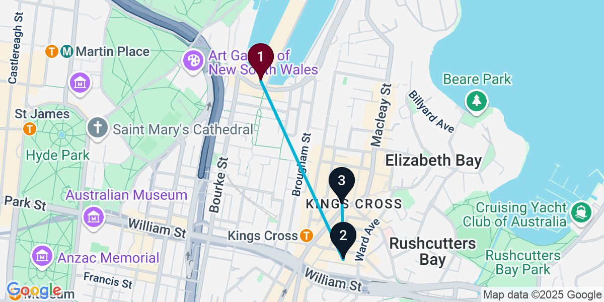 Map for 3-Stop Woolloomooloo Rooftop Bar Crawl