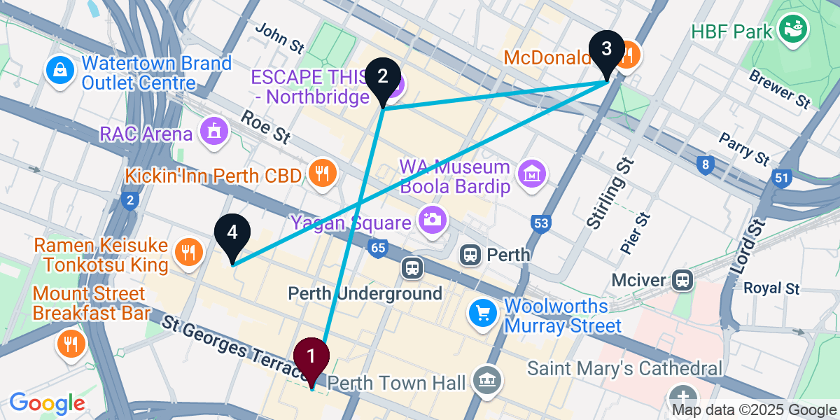Map for 4-Stop Perth Cocktail Bar Crawl