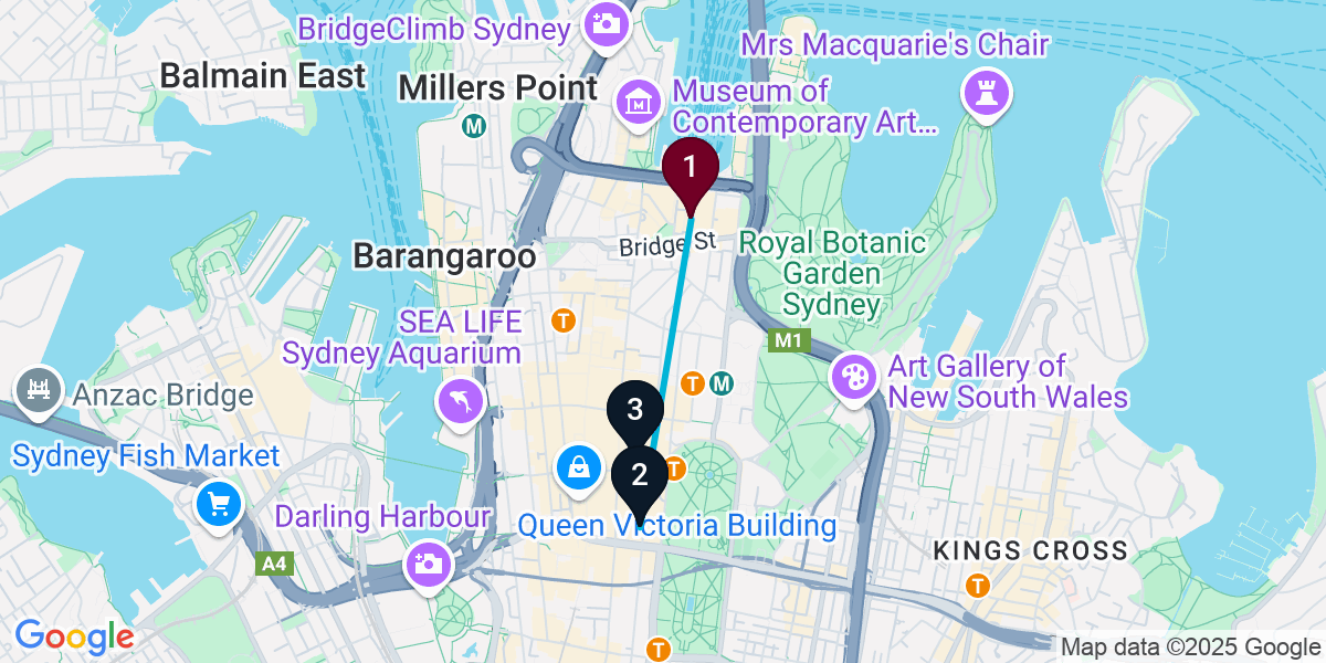 Map for 3-Stop Sydney Hotel bar Bar Crawl