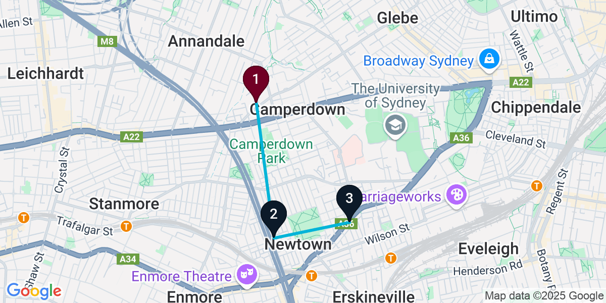 Map for 3-Stop Annandale Pub Bar Crawl