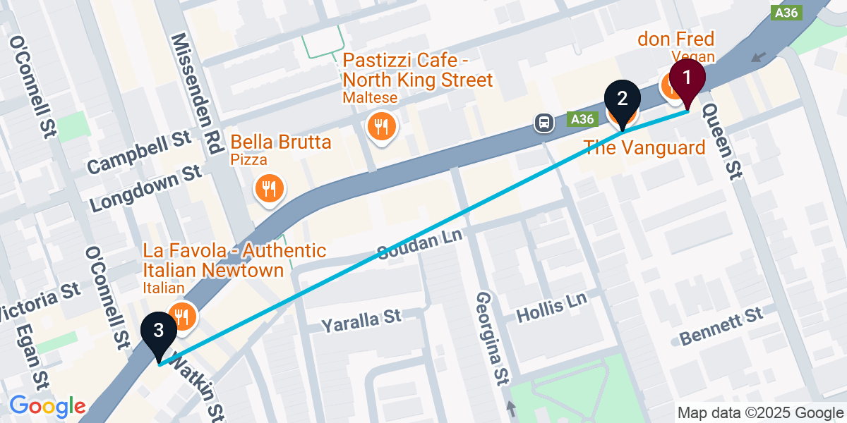 Map for 3-Stop Newtown Bar Crawl