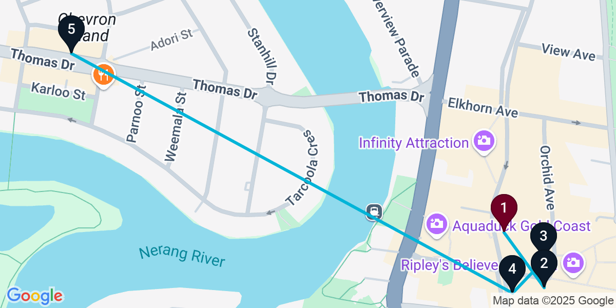 Map for Ultimate Surfers Paradise Bar Crawl