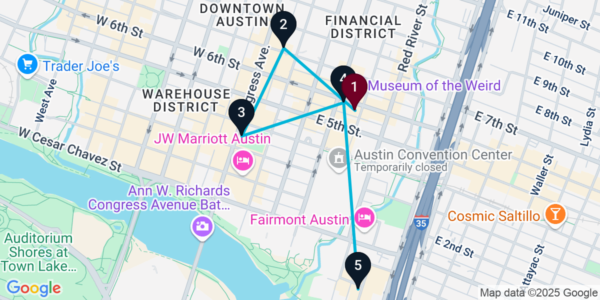 Map for 5-Stop Austin Wine bar Bar Crawl