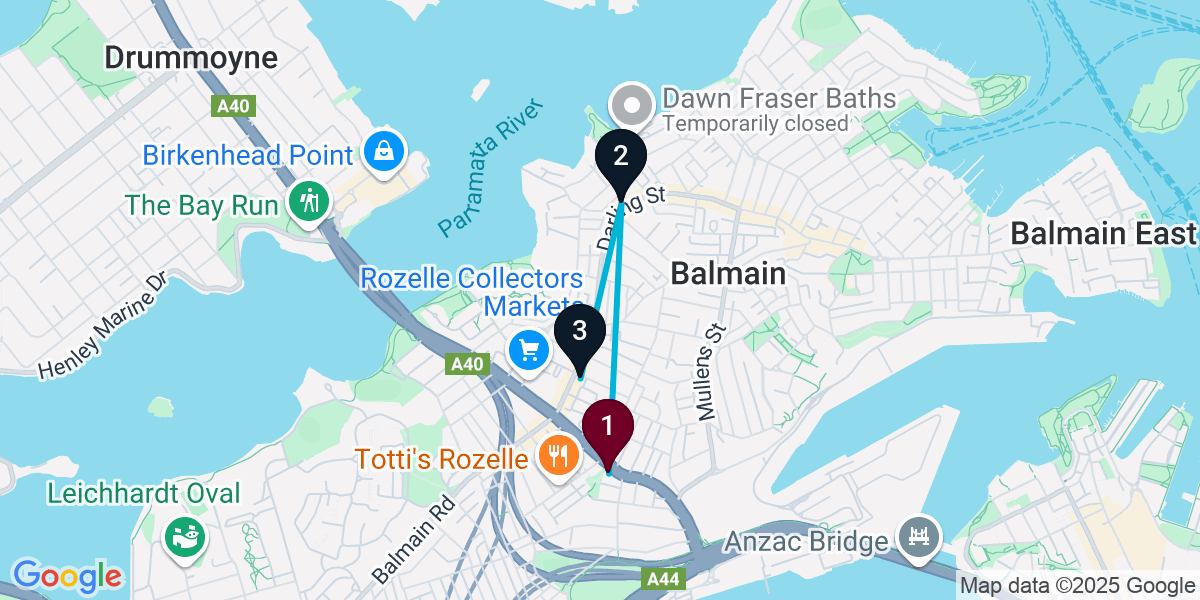 Map for 3-Stop Rozelle Wine bar Bar Crawl