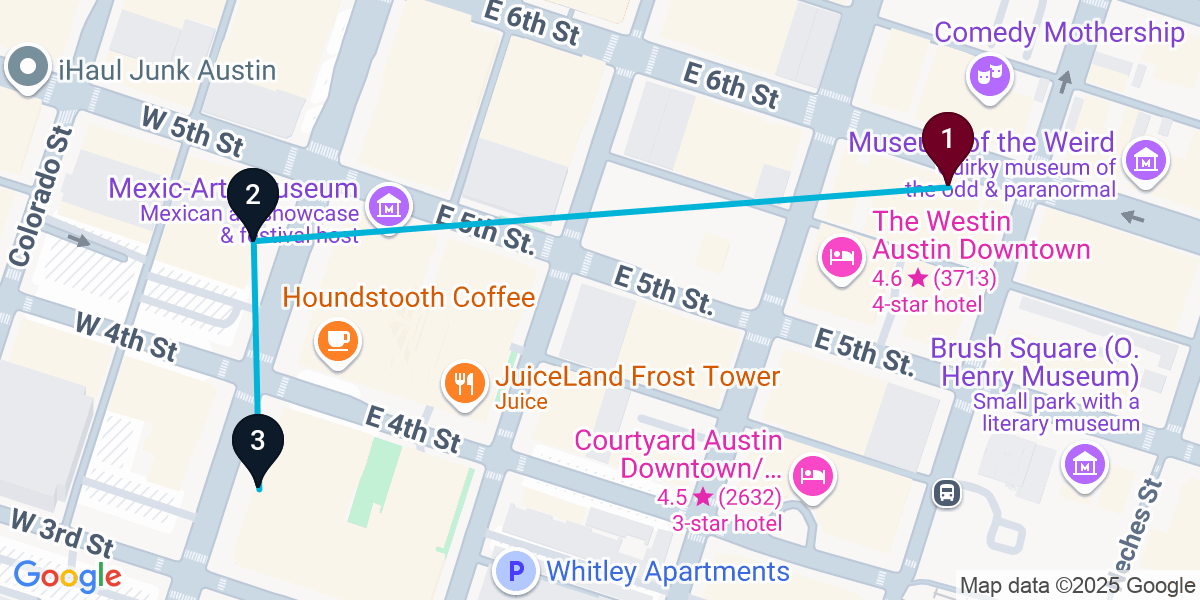 Map for 3-Stop Austin Speakeasy Bar Crawl