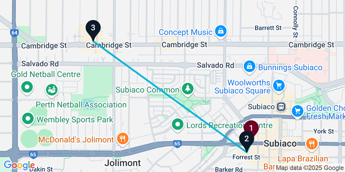 Map for 3-Stop Subiaco Pub Bar Crawl