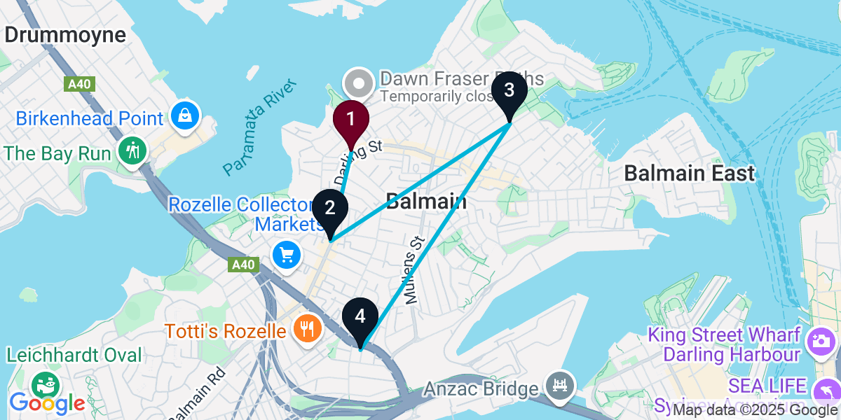 Map for 4-Stop Balmain Bar Crawl
