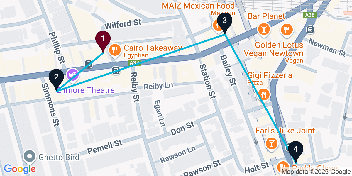 Map for 4-Stop Newtown Bar Crawl