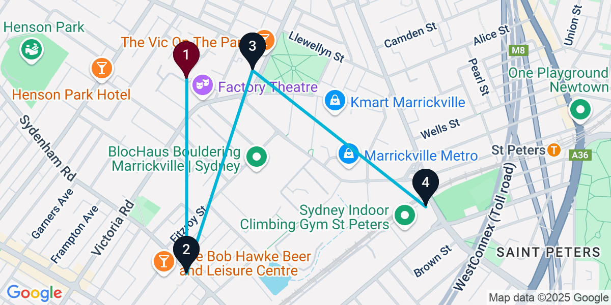 Map for 4-Stop Marrickville Brewery Bar Crawl