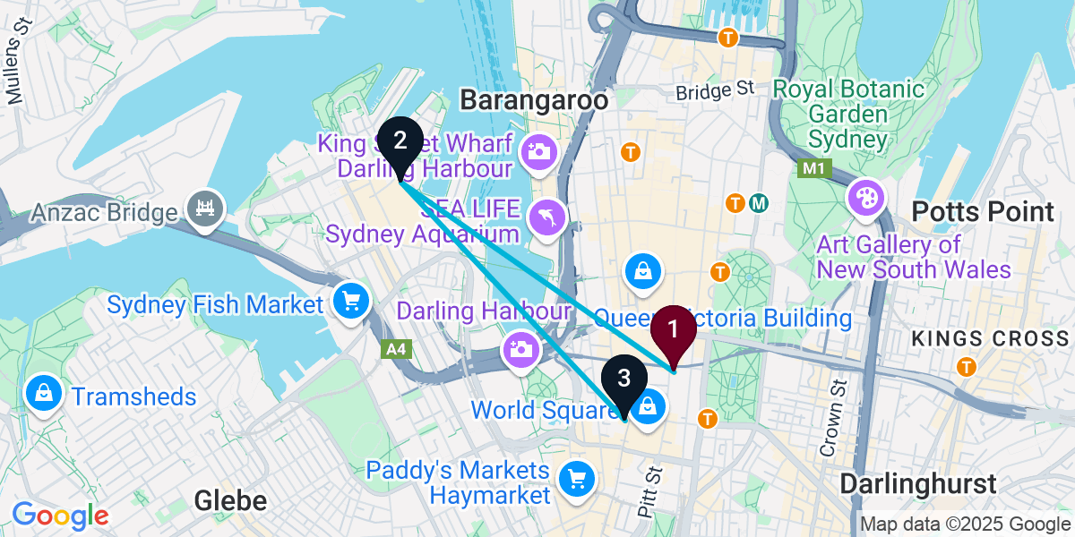 Map for 3-Stop Sydney Sports bar Bar Crawl