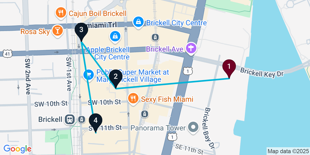 Map for Curated Brickell Bar Crawl
