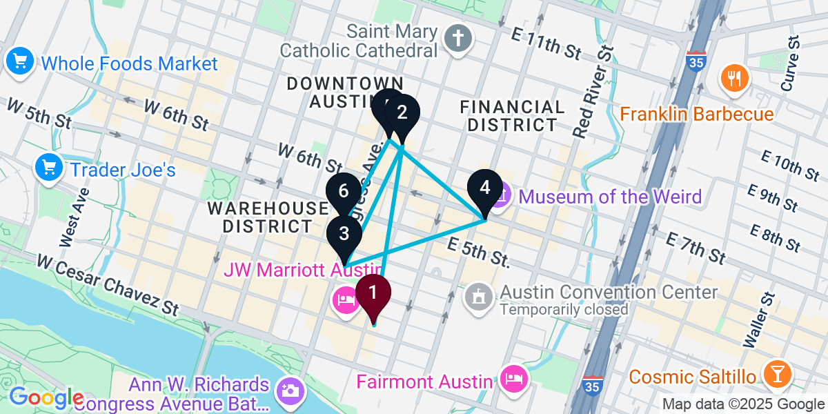 Map for 6-Stop Austin Wine bar Bar Crawl