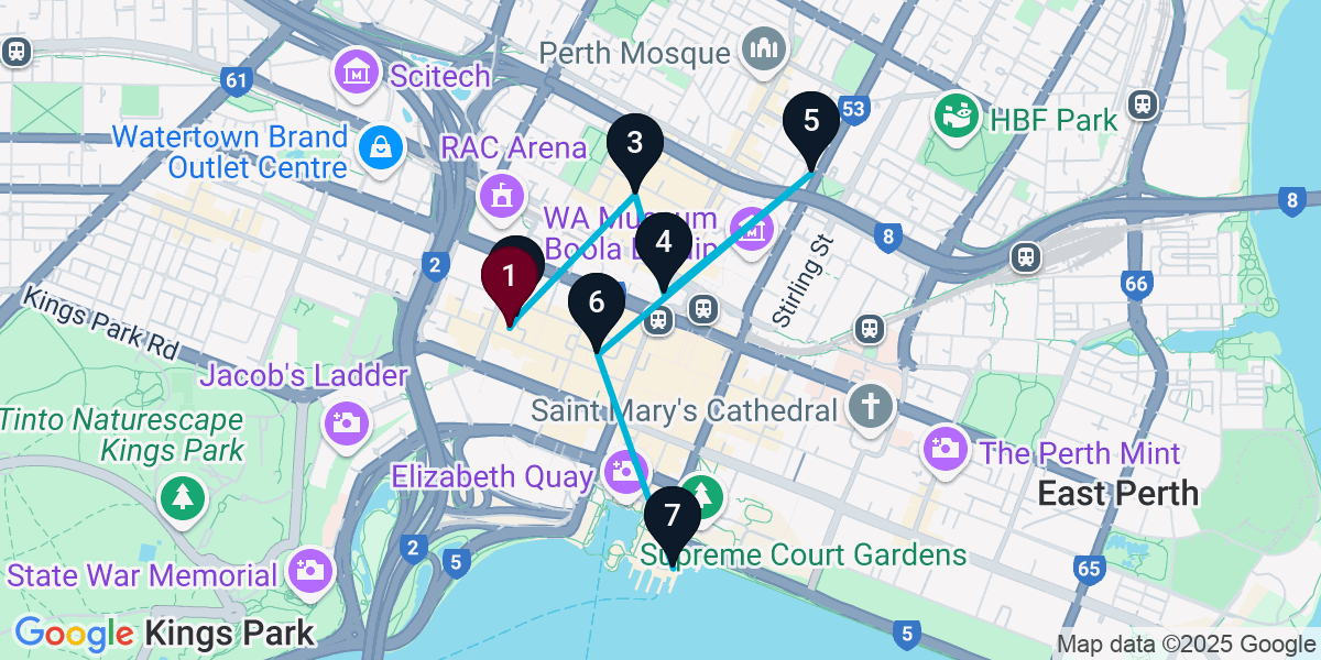 Map for 7-Stop Perth Cocktail Bar Crawl